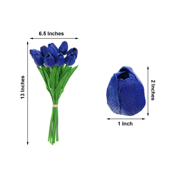 10 Pack | 13 inch Royal Blue Single Stem Real Touch Tulips Artificial Flowers Bouquet, Foam Wedding Flowers