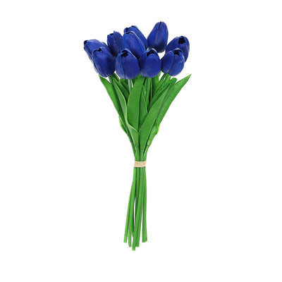 10 Pack | 13 inch Royal Blue Single Stem Real Touch Tulips Artificial Flowers Bouquet, Foam Wedding Flowers