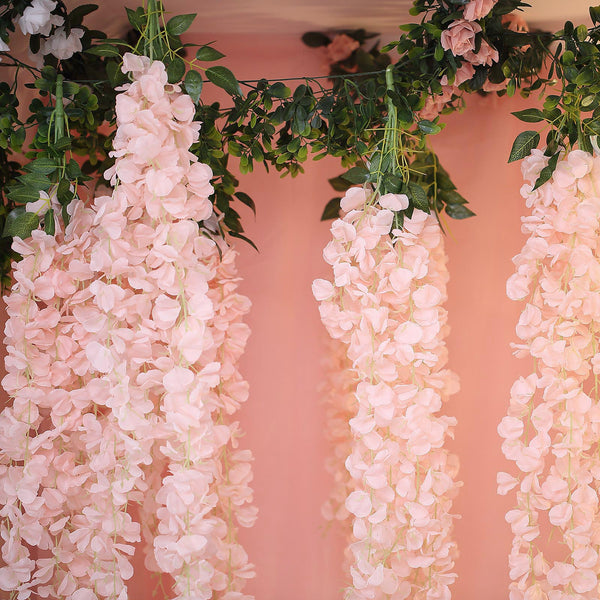 4 Ft | Blush | Rose Gold | Artificial Wisteria Vine Hanging Garlands