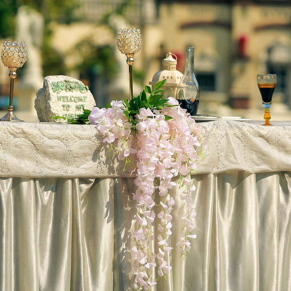 5 Bushes - 44" Artificial Wisteria Vine - Ratta Silk Hanging Flower Garland - Blush - Rose Gold