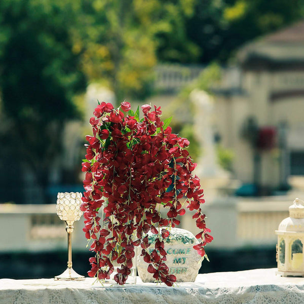 5 Bushes - 44" Artificial Wisteria Vine - Ratta Silk Hanging Flower Garland - Burgundy