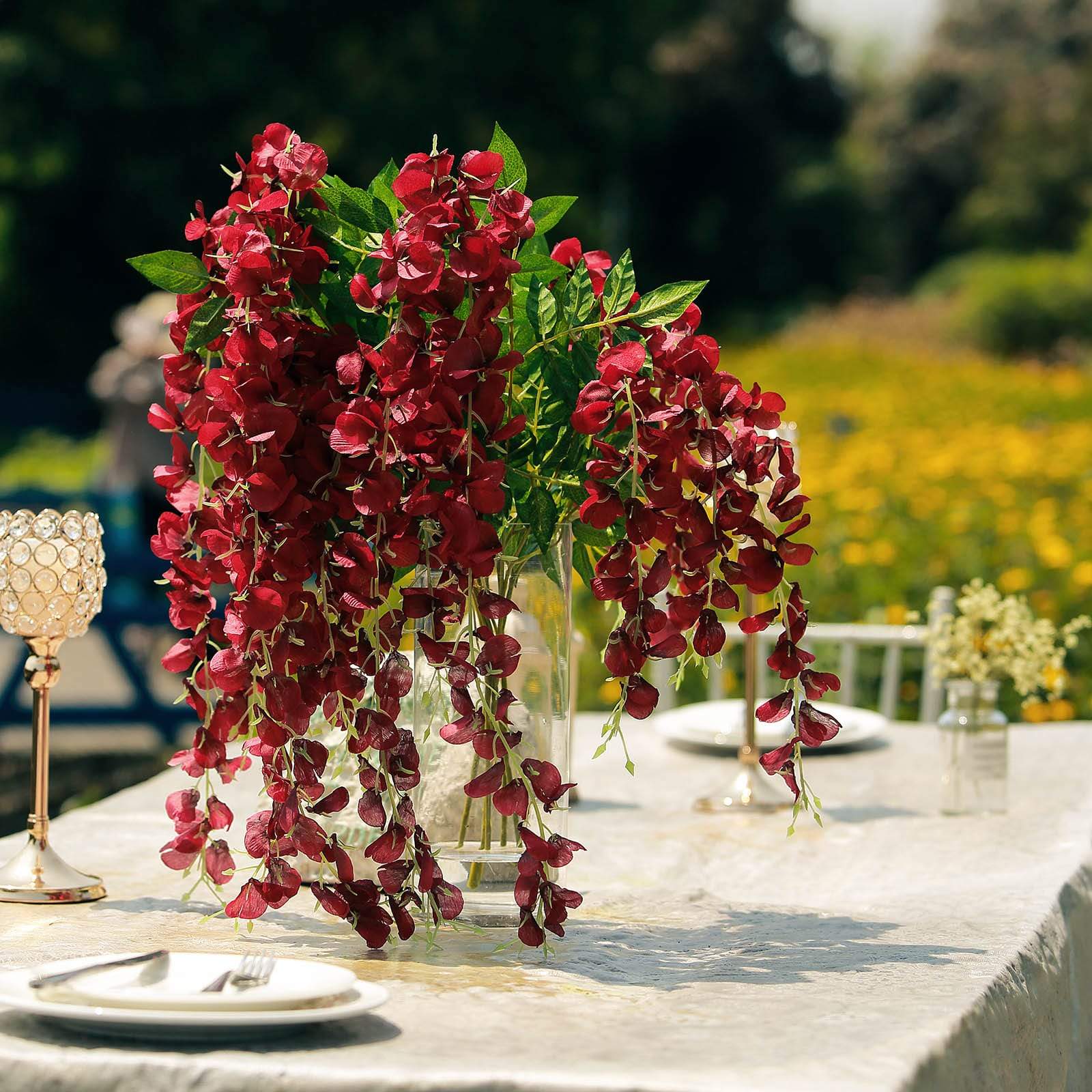 burgundy hanging plant 5 Bushes - 44" Artificial Wisteria Vine - Ratta Silk Hanging Flower Garland