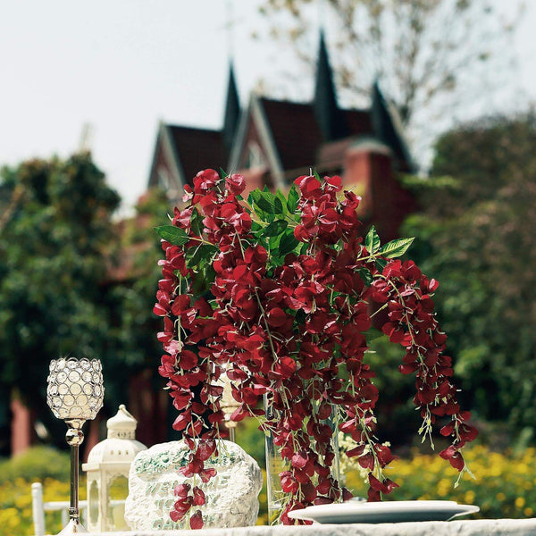 5 Bushes - 44" Artificial Wisteria Vine - Ratta Silk Hanging Flower Garland - Burgundy