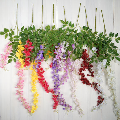 5 Bushes - 44" Artificial Wisteria Vine - Ratta Silk Hanging Flower Garland - Pink
