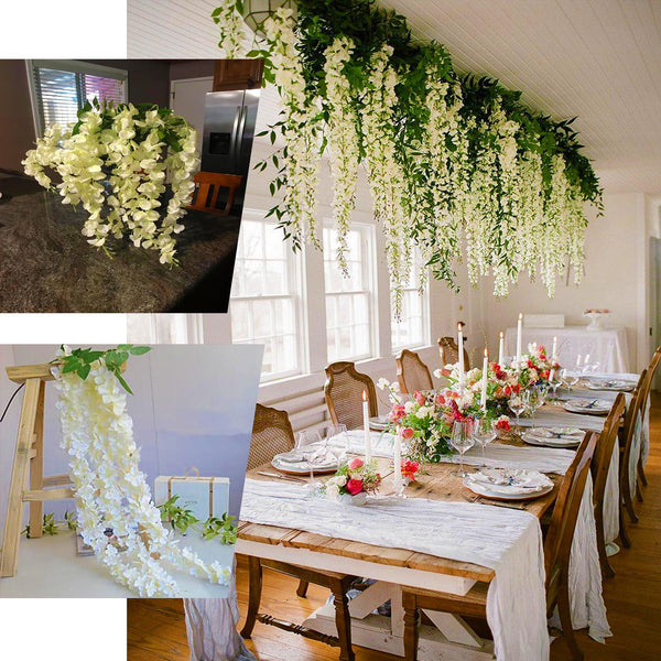 5 Bushes - 44" Artificial Wisteria Vine - Ratta Silk Hanging Flower Garland - Purple