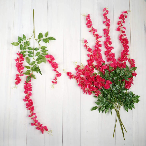 5 Bushes - 44" Artificial Wisteria Vine - Ratta Silk Hanging Flower Garland - Fuchsia