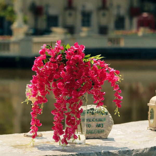 5 Bushes - 44" Artificial Wisteria Vine - Ratta Silk Hanging Flower Garland - Fuchsia