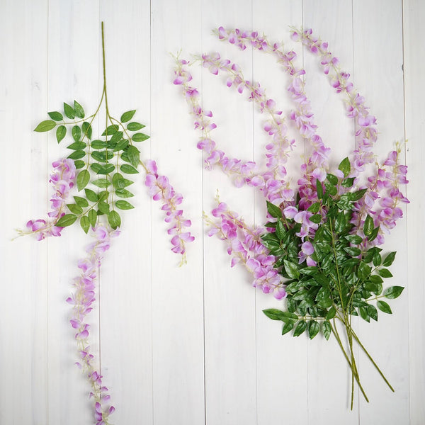 5 Bushes - 44" Artificial Wisteria Vine - Ratta Silk Hanging Flower Garland - Lavender
