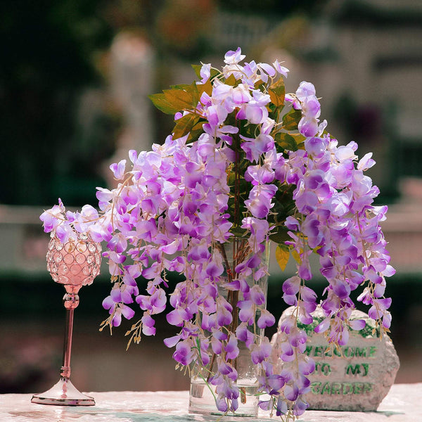 5 Bushes - 44" Artificial Wisteria Vine - Ratta Silk Hanging Flower Garland - Lavender