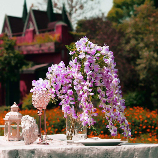 5 Bushes - 44" Artificial Wisteria Vine - Ratta Silk Hanging Flower Garland - Lavender