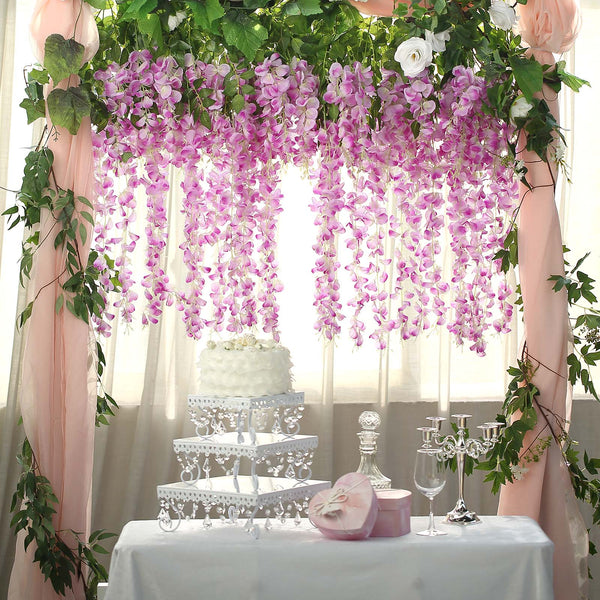 5 Bushes - 44" Artificial Wisteria Vine - Ratta Silk Hanging Flower Garland - Lavender
