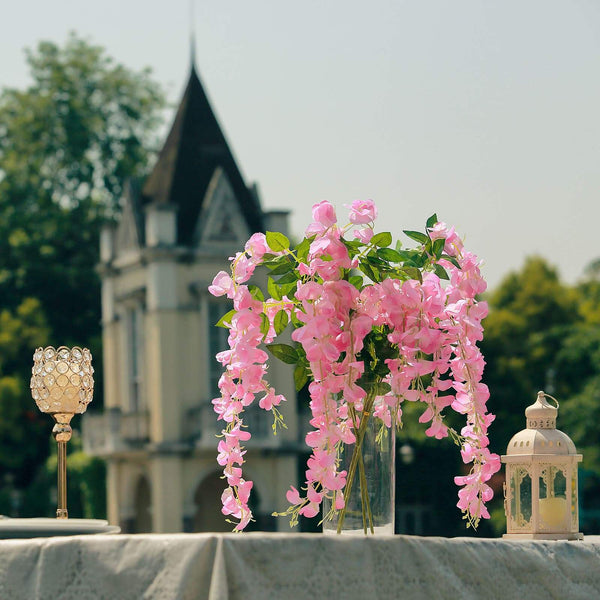 5 Bushes - 44" Artificial Wisteria Vine - Ratta Silk Hanging Flower Garland - Pink