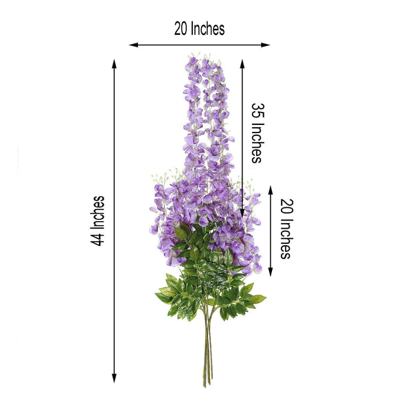 5 Bushes - 44" Artificial Wisteria Vine - Ratta Silk Hanging Flower Garland - Purple