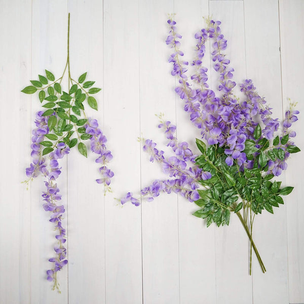 5 Bushes - 44" Artificial Wisteria Vine - Ratta Silk Hanging Flower Garland - Purple