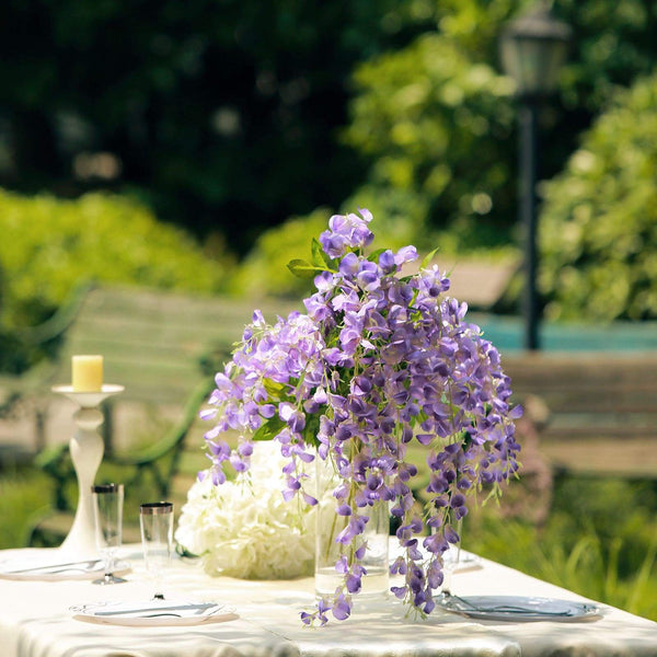 5 Bushes - 44" Artificial Wisteria Vine - Ratta Silk Hanging Flower Garland - Purple