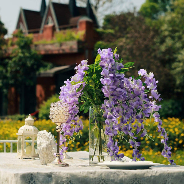 5 Bushes - 44" Artificial Wisteria Vine - Ratta Silk Hanging Flower Garland - Purple