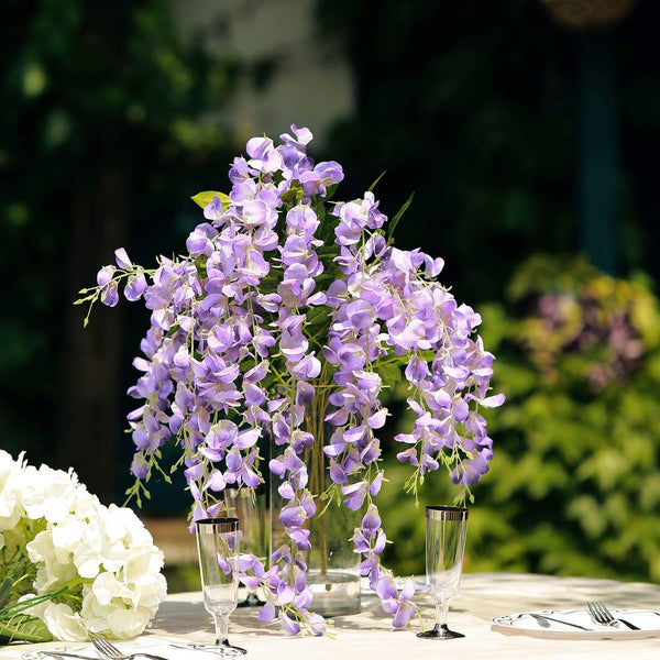 5 Bushes - 44" Artificial Wisteria Vine - Ratta Silk Hanging Flower Garland - Purple