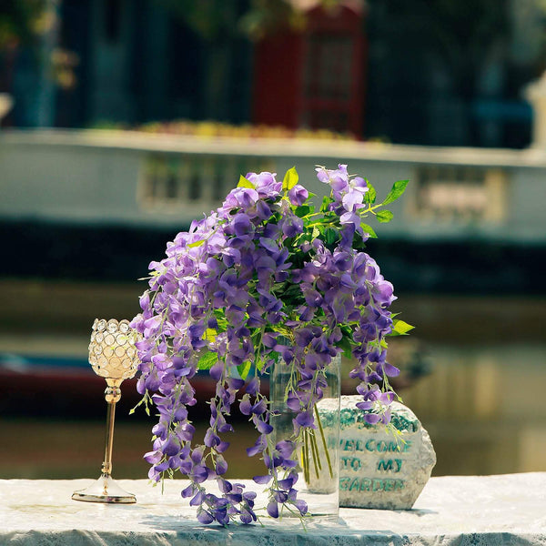 5 Bushes - 44" Artificial Wisteria Vine - Ratta Silk Hanging Flower Garland - Purple