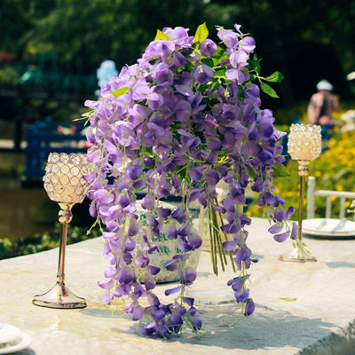 5 Bushes - 44" Artificial Wisteria Vine - Ratta Silk Hanging Flower Garland - Purple#whtbkgd