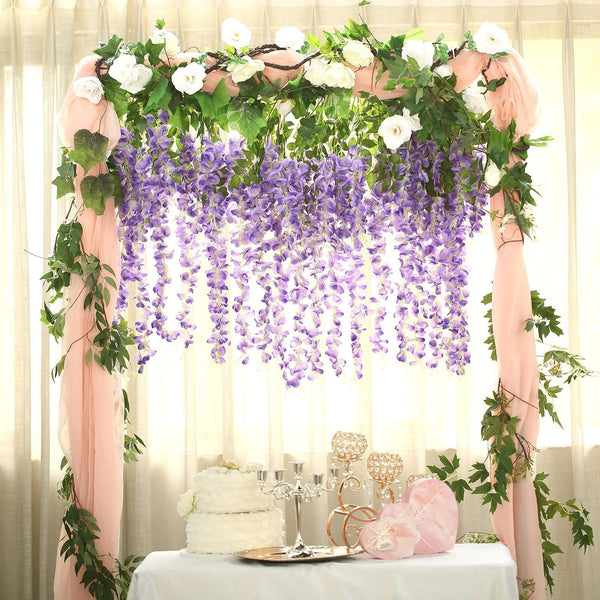 5 Bushes - 44" Artificial Wisteria Vine - Ratta Silk Hanging Flower Garland - Purple