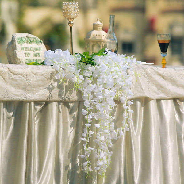 5 Bushes - 44" Artificial Wisteria Vine - Ratta Silk Hanging Flower Garland - White