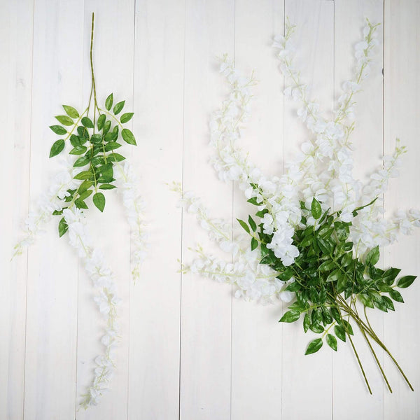 5 Bushes - 44" Artificial Wisteria Vine - Ratta Silk Hanging Flower Garland - White