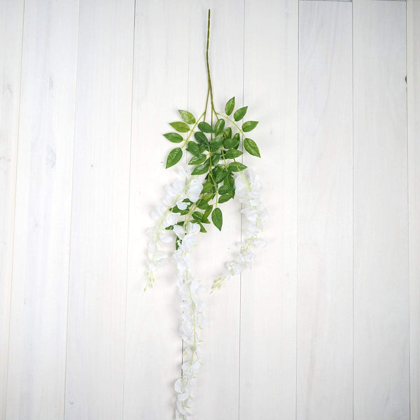 5 Bushes - 44" Artificial Wisteria Vine - Ratta Silk Hanging Flower Garland - White