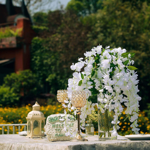 5 Bushes - 44" Artificial Wisteria Vine - Ratta Silk Hanging Flower Garland - White