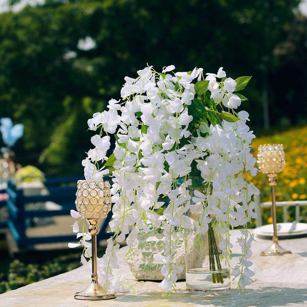 5 Bushes - 44" Artificial Wisteria Vine - Ratta Silk Hanging Flower Garland - White