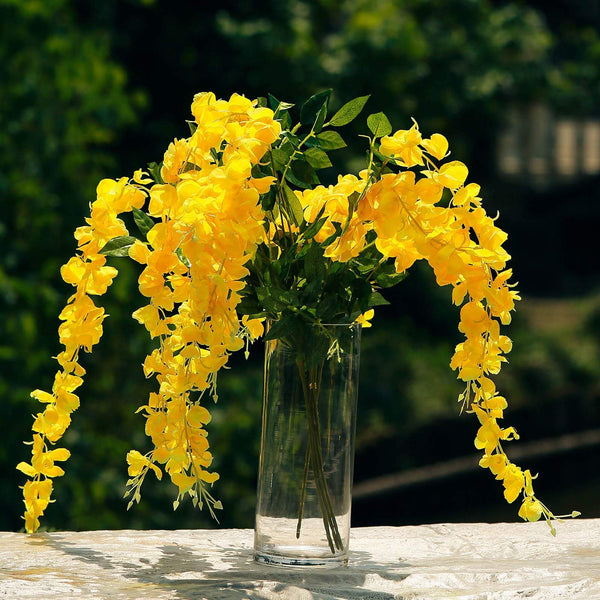 5 Bushes - 44" Artificial Wisteria Vine - Ratta Silk Hanging Flower Garland - Yellow