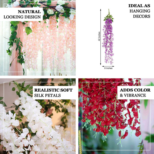 42" Wine Artificial Wisteria Vine - Silk Hanging Flower Garland