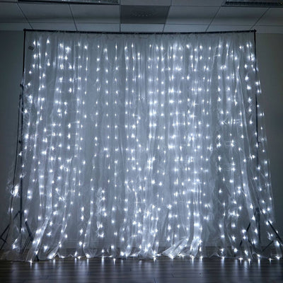 600 LED Lights BIG Wedding Party Photography Organza Curtain Backdrop - White - 20FT x 10FT