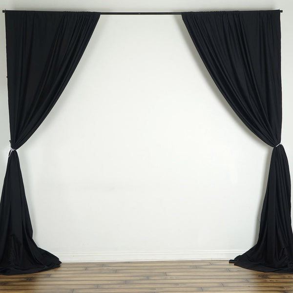 Set Of 2 Black Fire Retardant Polyester Curtain Panel Backdrops Window Treatment With Rod Pockets - 5FTx10FT