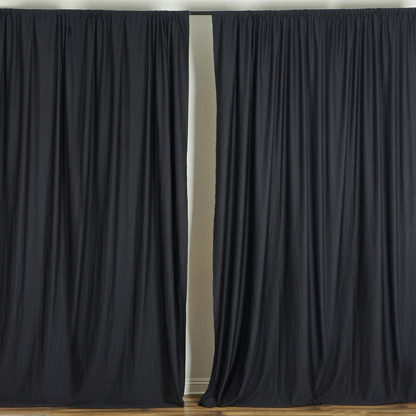 Set Of 2 Black Fire Retardant Polyester Curtain Panel Backdrops Window Treatment With Rod Pockets - 5FTx10FT