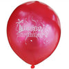 12" Metallic Red Latex Balloons-Happy Birthday-25/pk