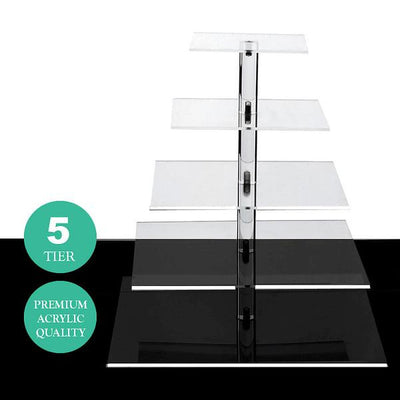 5 Tier Square HEAVY DUTY Acrylic Crystal Glass Cupcake Dessert Decorating Stand For Birthday Xmas Party Wedding