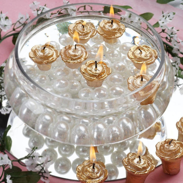 Gold Rose Mini Floating Candles Wedding Birthday Party Centerpiece Decor - 12/pk