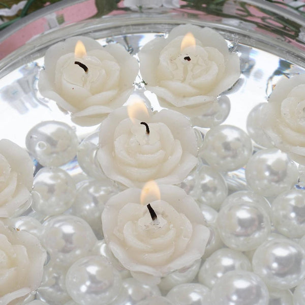 12 PCS Ivory Rose Mini Floating Candles Wedding Birthday Party Centerpiece Decor