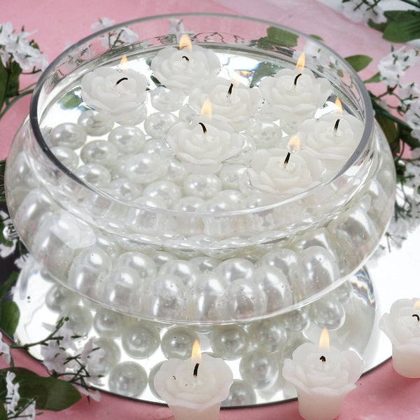 White Rose Mini Floating Candles Wedding Birthday Party Centerpiece Decor - 12/pk