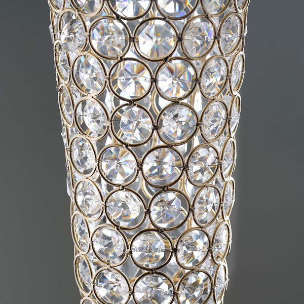 Elegant Tall Hurricane Beaded Crystal Vase Wedding Centerpiece - Gold - 24" Tall