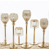 14" Tall Crystal Beaded Candle Holder Goblet Votive Tealight Wedding Chandelier Centerpiece - Gold - BUY ONE GET ONE FREE!!