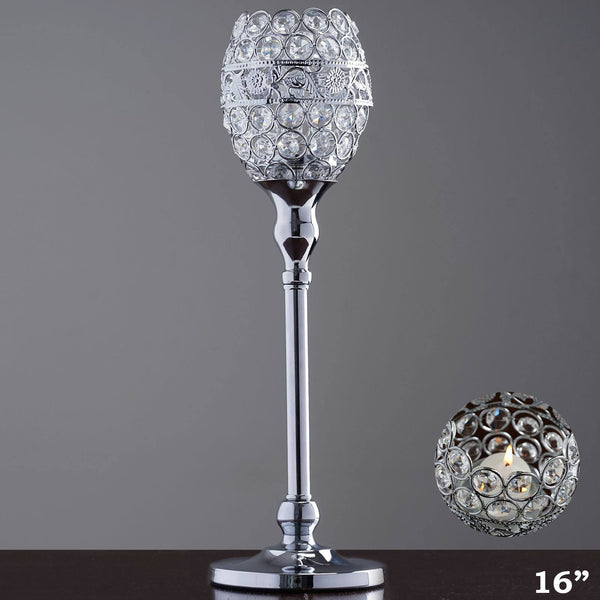 SET of 2 Crystal Beaded Candle Holder Goblet Votive Tealight Wedding Centerpiece  16" Tall