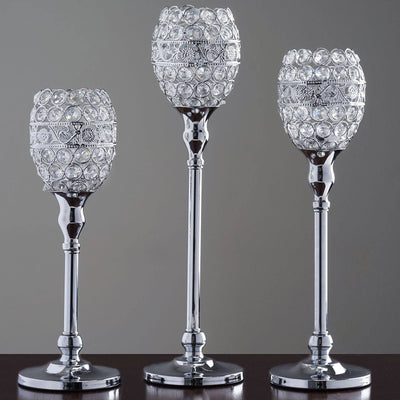 SET of 2 Crystal Beaded Candle Holder Goblet Votive Tealight Wedding Centerpiece 18" Tall