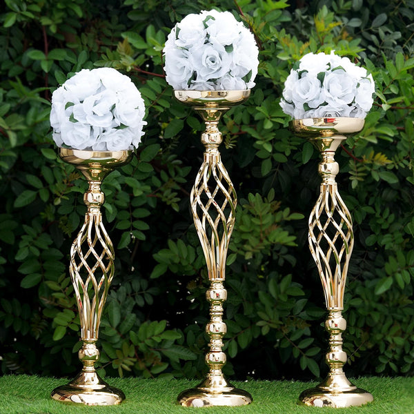 25.5" Tall Metal Wedding Flower Decor Candle Holder Vase Centerpiece - Gold - Buy 1 Get 1 Free