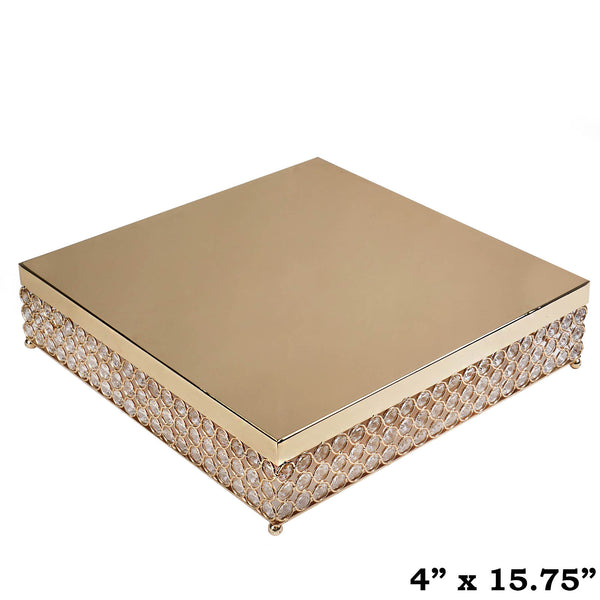 16" Bejeweled Gold Square Crystal Beaded Stainless Steel Chandelier Wedding Cake Stand