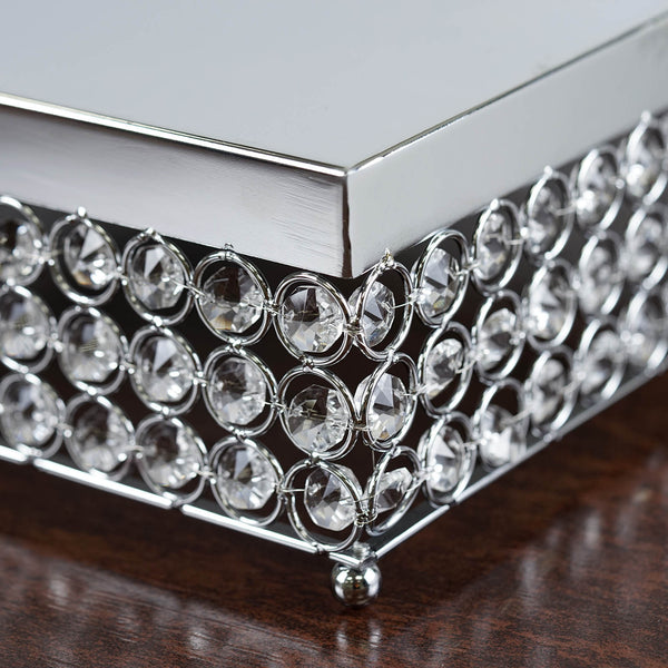 16" Bejeweled Square Crystal Beaded Silver Stainless Steel Chandelier Wedding Riser Cake Stand