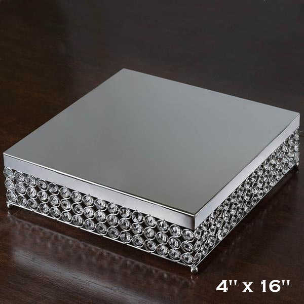 16" Bejeweled Square Crystal Beaded Silver Stainless Steel Chandelier Wedding Riser Cake Stand