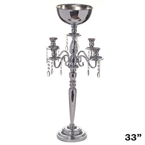 33" Tall Silver Arm Shiny Metal Candelabra Chandelier Votive Candle Holder Wedding Centerpiece