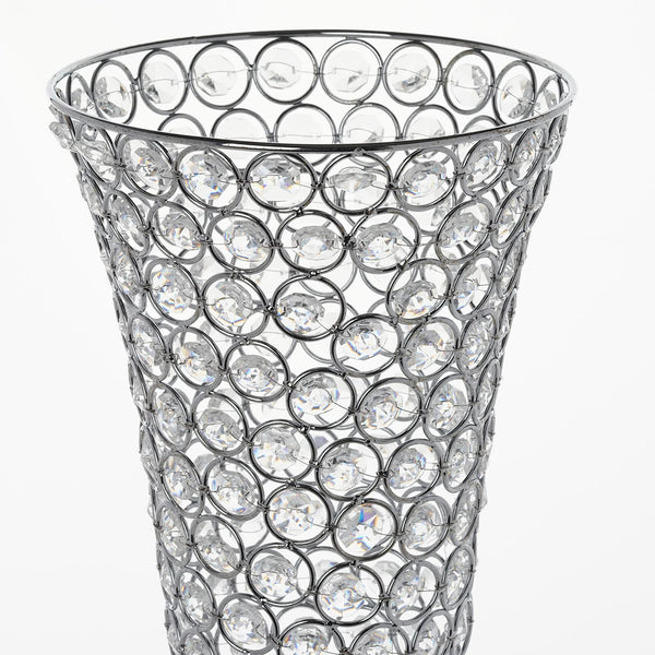 23" Tall Silver Beaded Crystals Trumpet Vase Wedding Centerpiece