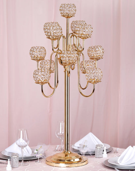 40" Gold Crystal Beaded 13 Arm Candelabra Chandelier Votive Candle Holder Wedding Centerpiece
